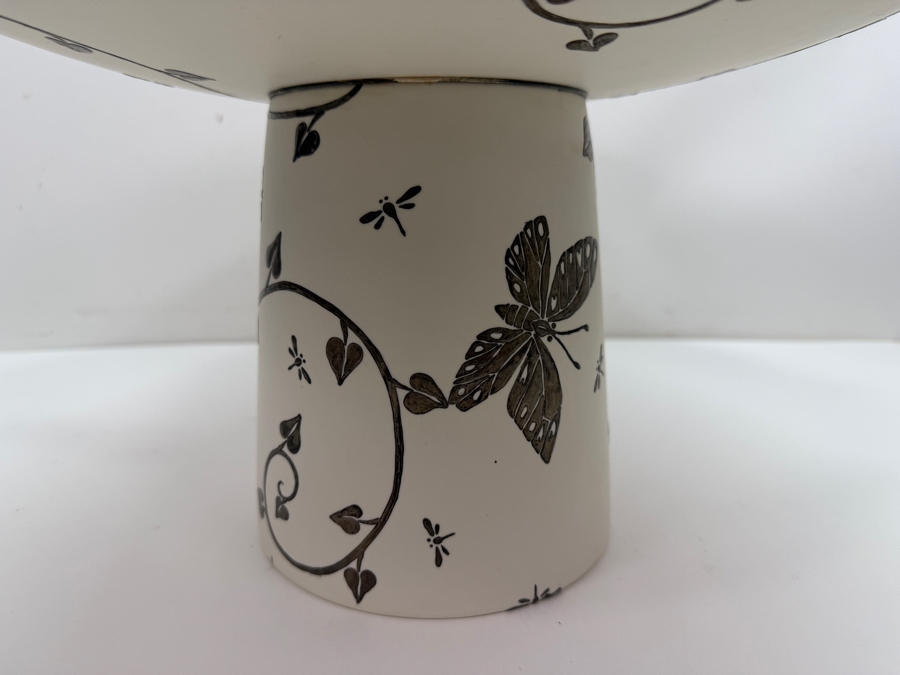 Emilia Castillo Plata Pura Potter Footed Pottery Bowl With Birds And Sterling Silver Decorations 15'W X 9.5'H 33.3g (RSF) [Photo 6]