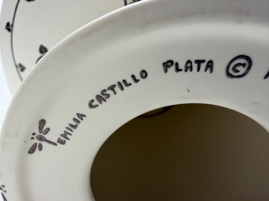 Emilia Castillo Plata Pura Potter Footed Pottery Bowl With Birds And Sterling Silver Decorations 15'W X 9.5'H 33.3g (RSF) [Photo 8]