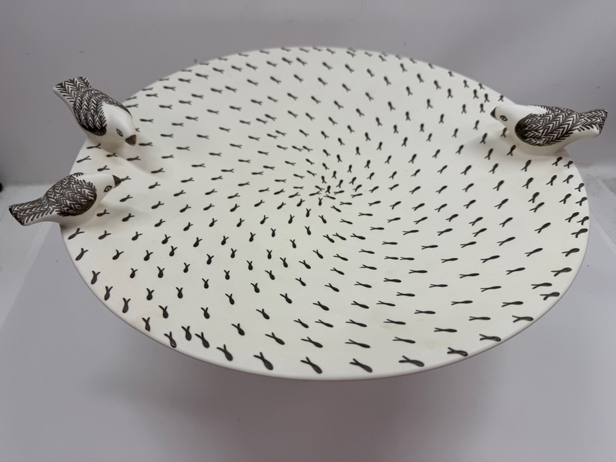 Emilia Castillo Plata Pura Potter Footed Pottery Bowl With Birds And Sterling Silver Decorations 15'W X 9.5'H 33.3g (RSF) [Photo 3]