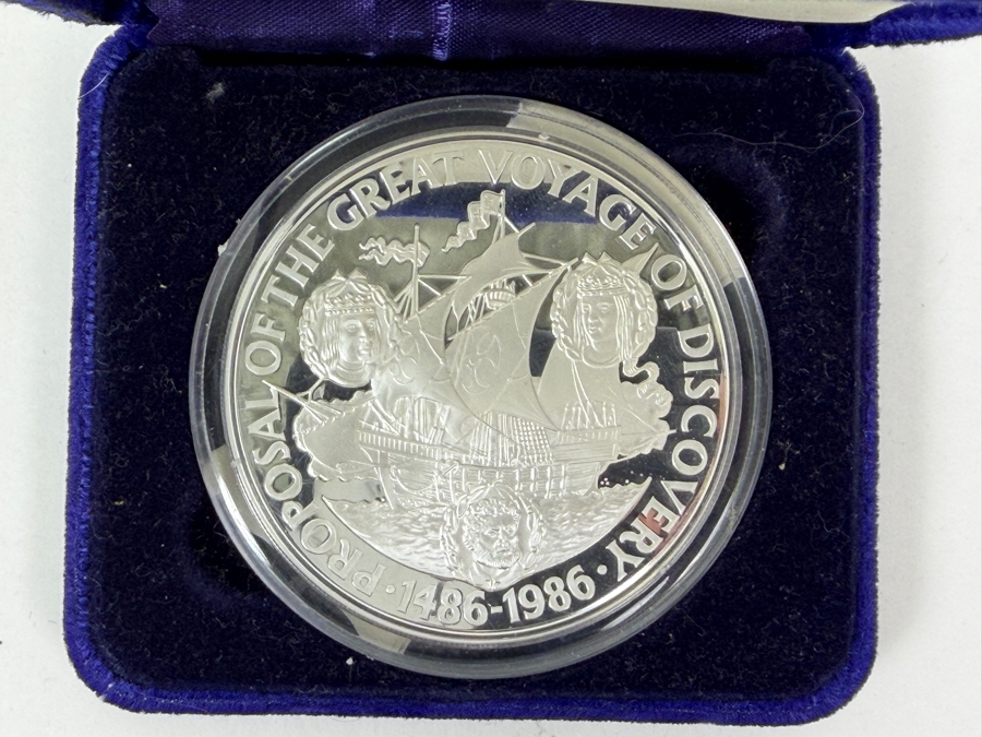 1986 Turks & Caicos Islands 50 Crowns Silver Proof Coin Limited Edition Christopher Columbus 136.08g [Photo 2]