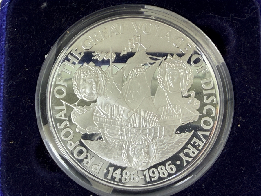 1986 Turks & Caicos Islands 50 Crowns Silver Proof Coin Limited Edition Christopher Columbus 136.08g [Photo 3]