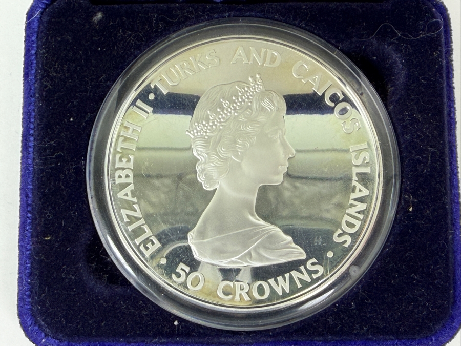 1986 Turks & Caicos Islands 50 Crowns Silver Proof Coin Limited Edition Christopher Columbus 136.08g [Photo 4]