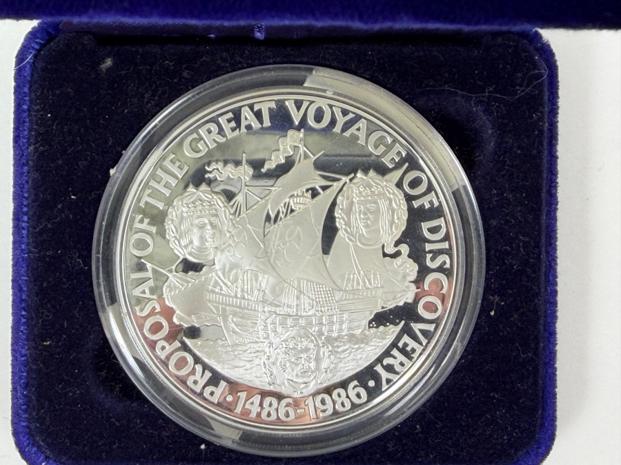 1986 Turks & Caicos Islands 50 Crowns Silver Proof Coin Limited Edition Christopher Columbus 136.08g