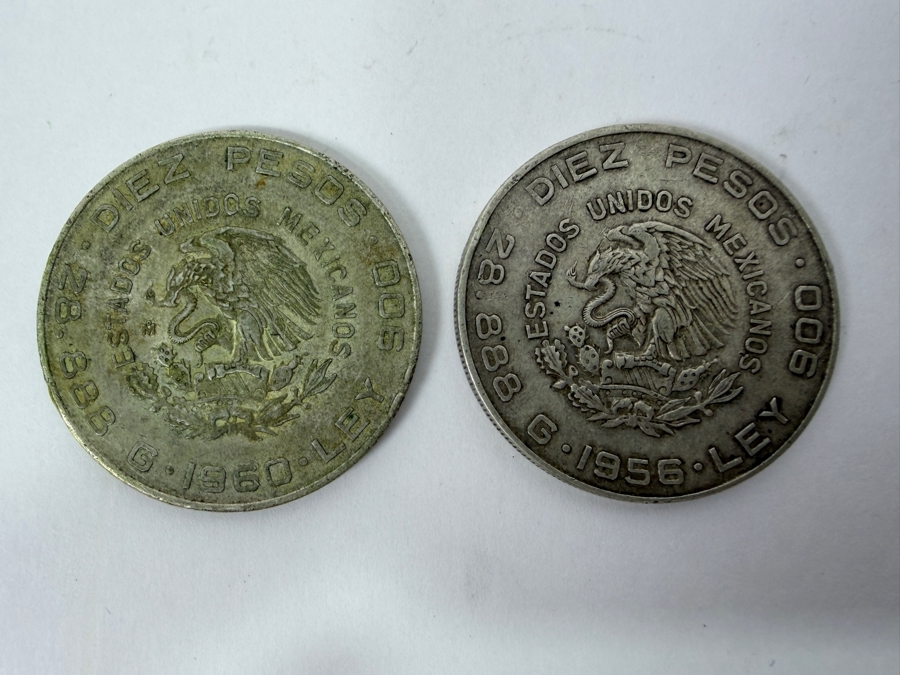 1960 Mexico Silver 10 Pesos Coin And 1956 Mexico 10 Pesos Hidalgo Silver Coin [Photo 4]