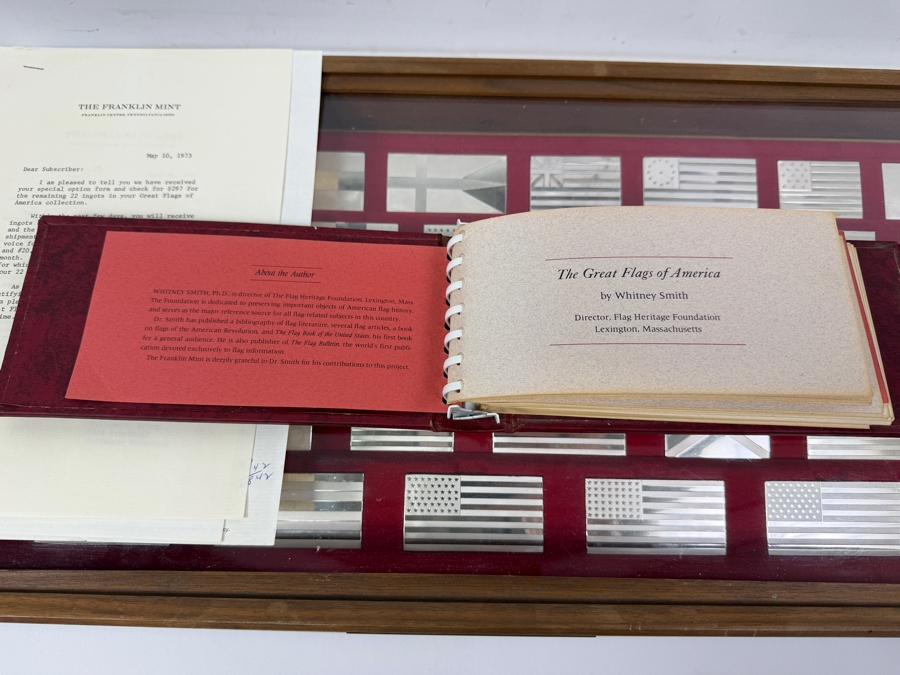 'The Great Flags Of America' Large Sterling Silver Ingot Set Struck By The Franklin Mint Featuring 42 Total United States Flag Sterling Silver Ingots Totaling 50,000 Grains (3,239.9g) Of Sterling Silver In A Walnut Display Case [$7,072 Silver Melt Value] [Photo 21]