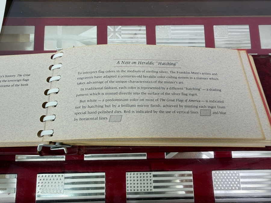 'The Great Flags Of America' Large Sterling Silver Ingot Set Struck By The Franklin Mint Featuring 42 Total United States Flag Sterling Silver Ingots Totaling 50,000 Grains (3,239.9g) Of Sterling Silver In A Walnut Display Case [$7,072 Silver Melt Value] [Photo 24]