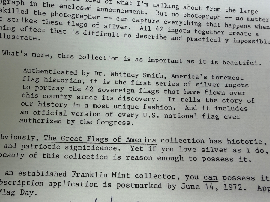 'The Great Flags Of America' Large Sterling Silver Ingot Set Struck By The Franklin Mint Featuring 42 Total United States Flag Sterling Silver Ingots Totaling 50,000 Grains (3,239.9g) Of Sterling Silver In A Walnut Display Case [$7,072 Silver Melt Value] [Photo 19]