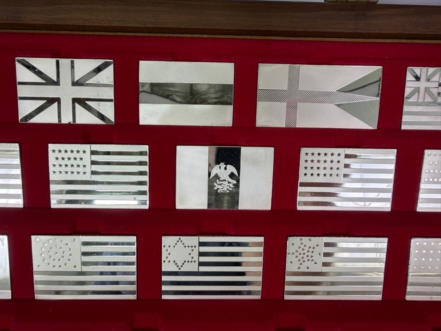 'The Great Flags Of America' Large Sterling Silver Ingot Set Struck By The Franklin Mint Featuring 42 Total United States Flag Sterling Silver Ingots Totaling 50,000 Grains (3,239.9g) Of Sterling Silver In A Walnut Display Case [$7,072 Silver Melt Value] [Photo 6]