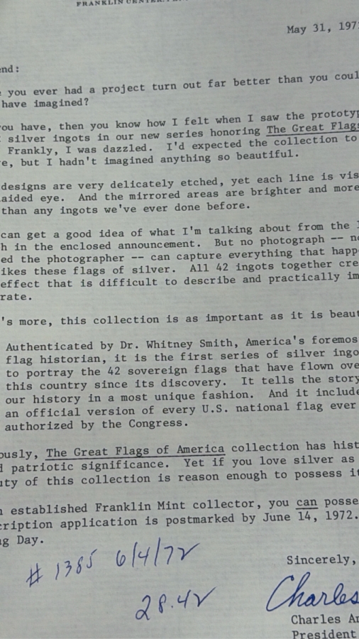 'The Great Flags Of America' Large Sterling Silver Ingot Set Struck By The Franklin Mint Featuring 42 Total United States Flag Sterling Silver Ingots Totaling 50,000 Grains (3,239.9g) Of Sterling Silver In A Walnut Display Case [$7,072 Silver Melt Value] [Photo 17]
