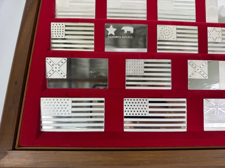 'The Great Flags Of America' Large Sterling Silver Ingot Set Struck By The Franklin Mint Featuring 42 Total United States Flag Sterling Silver Ingots Totaling 50,000 Grains (3,239.9g) Of Sterling Silver In A Walnut Display Case [$7,072 Silver Melt Value] [Photo 9]