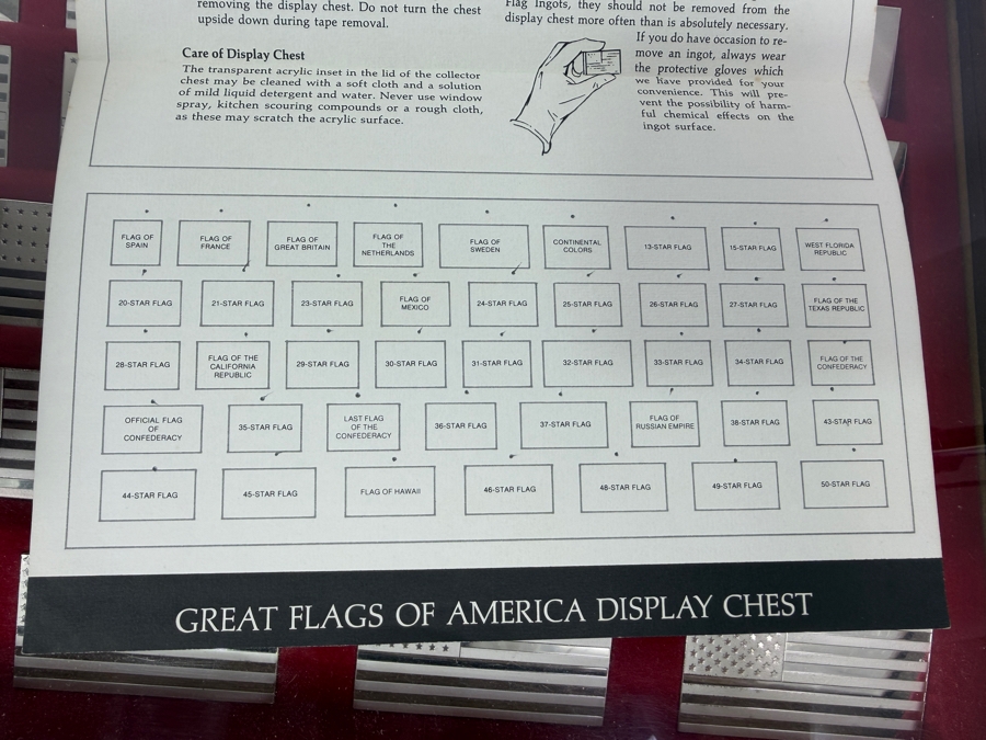 'The Great Flags Of America' Large Sterling Silver Ingot Set Struck By The Franklin Mint Featuring 42 Total United States Flag Sterling Silver Ingots Totaling 50,000 Grains (3,239.9g) Of Sterling Silver In A Walnut Display Case [$7,072 Silver Melt Value] [Photo 28]
