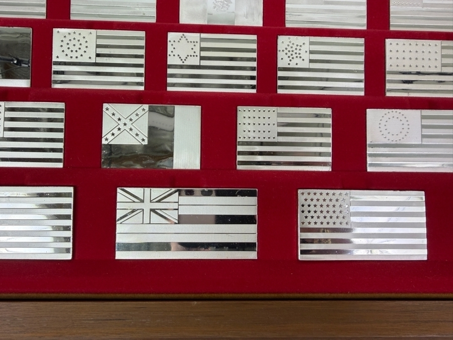 'The Great Flags Of America' Large Sterling Silver Ingot Set Struck By The Franklin Mint Featuring 42 Total United States Flag Sterling Silver Ingots Totaling 50,000 Grains (3,239.9g) Of Sterling Silver In A Walnut Display Case [$7,072 Silver Melt Value] [Photo 10]