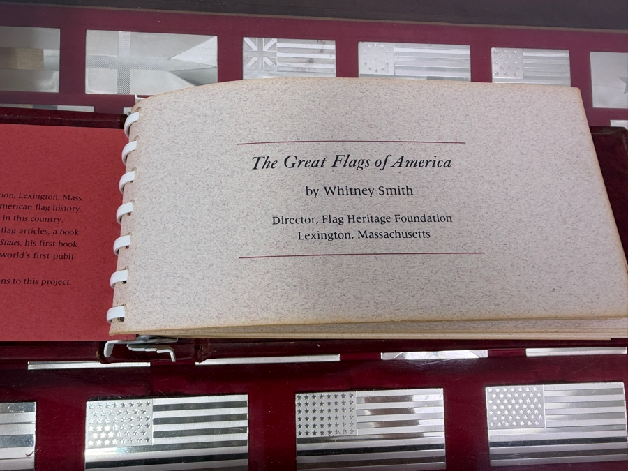'The Great Flags Of America' Large Sterling Silver Ingot Set Struck By The Franklin Mint Featuring 42 Total United States Flag Sterling Silver Ingots Totaling 50,000 Grains (3,239.9g) Of Sterling Silver In A Walnut Display Case [$7,072 Silver Melt Value] [Photo 22]