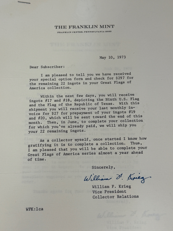 'The Great Flags Of America' Large Sterling Silver Ingot Set Struck By The Franklin Mint Featuring 42 Total United States Flag Sterling Silver Ingots Totaling 50,000 Grains (3,239.9g) Of Sterling Silver In A Walnut Display Case [$7,072 Silver Melt Value] [Photo 15]