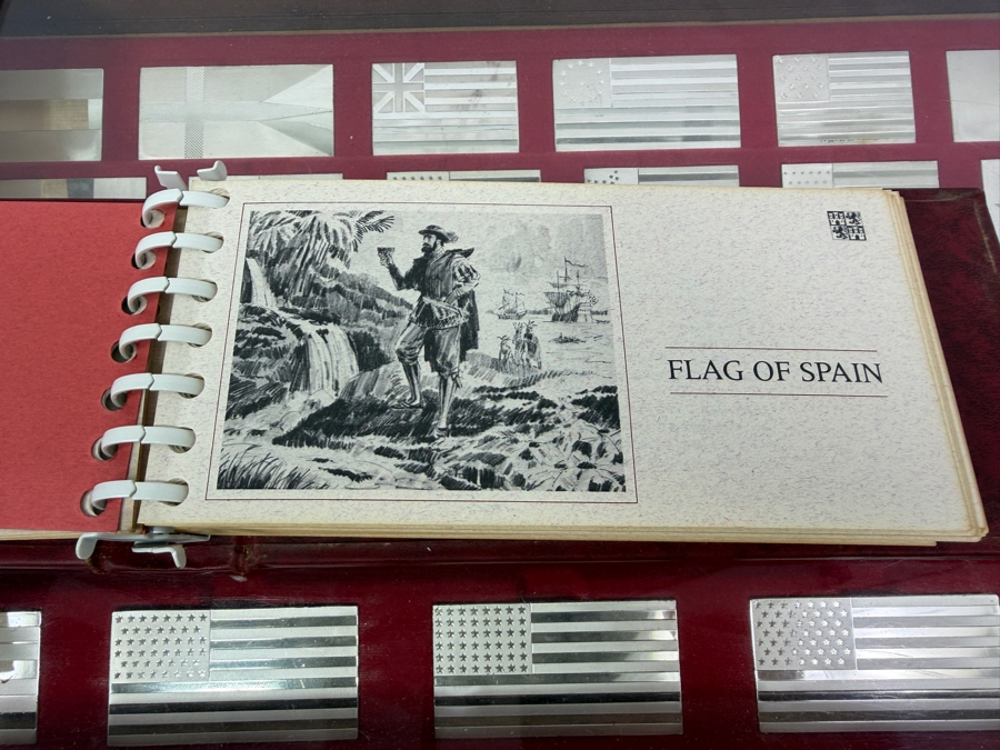 'The Great Flags Of America' Large Sterling Silver Ingot Set Struck By The Franklin Mint Featuring 42 Total United States Flag Sterling Silver Ingots Totaling 50,000 Grains (3,239.9g) Of Sterling Silver In A Walnut Display Case [$7,072 Silver Melt Value] [Photo 25]
