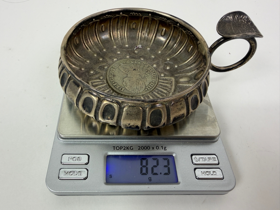 Spanish Silver Wine Taster Cup Tastevin Featuring A 1794 Carolus IIII Coin Inset In The Base 82.3g [Photo 10]