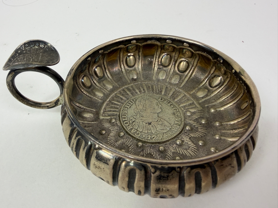 Spanish Silver Wine Taster Cup Tastevin Featuring A 1794 Carolus IIII Coin Inset In The Base 82.3g [Photo 2]