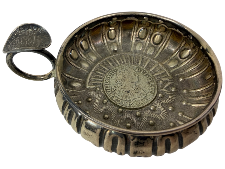 Spanish Silver Wine Taster Cup Tastevin Featuring A 1794 Carolus IIII Coin Inset In The Base 82.3g