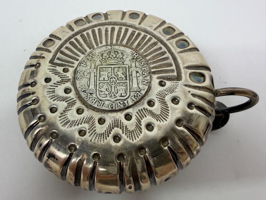 Spanish Silver Wine Taster Cup Tastevin Featuring A 1794 Carolus IIII Coin Inset In The Base 82.3g [Photo 7]