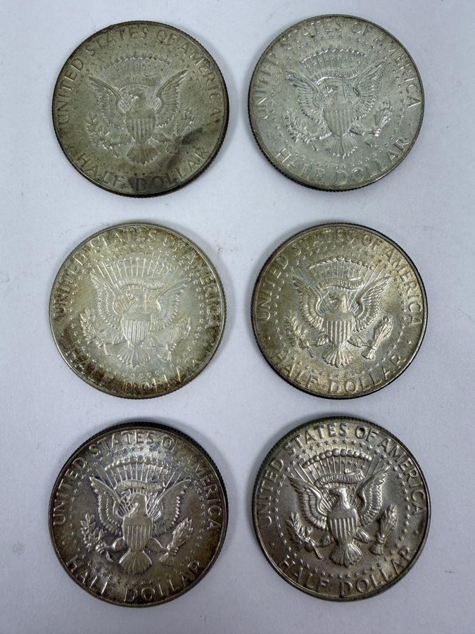 (6) Kennedy Silver Half Dollars: (3) 1964, (1) 1967 And (2) 1969 [Photo 8]