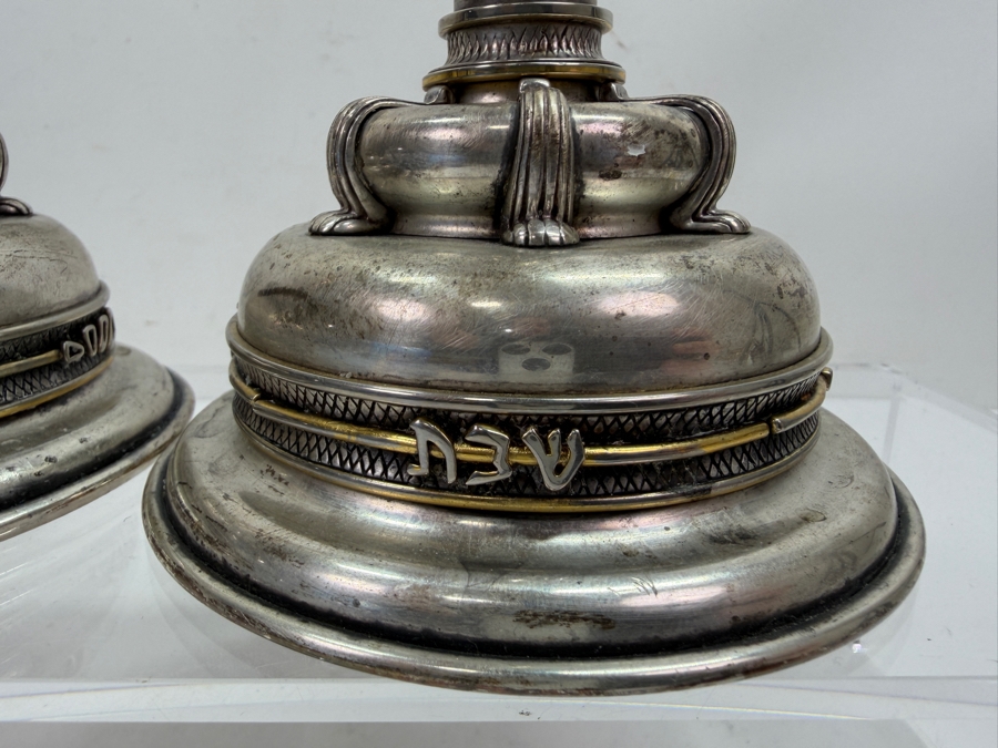 Rare Limited Edition Yossi Swed Masters Workshop Pair Of Heavy Solid Sterling Silver Candle Holders Candlesticks Premium Israeli Judaica Numbered 10 Of 99 9'H 681.7g [$1,488 Silver Melt Value] [Photo 9]