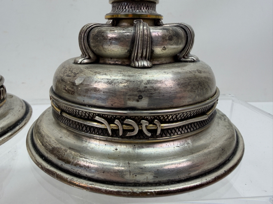 Rare Limited Edition Yossi Swed Masters Workshop Pair Of Heavy Solid Sterling Silver Candle Holders Candlesticks Premium Israeli Judaica Numbered 10 Of 99 9'H 681.7g [$1,488 Silver Melt Value] [Photo 7]