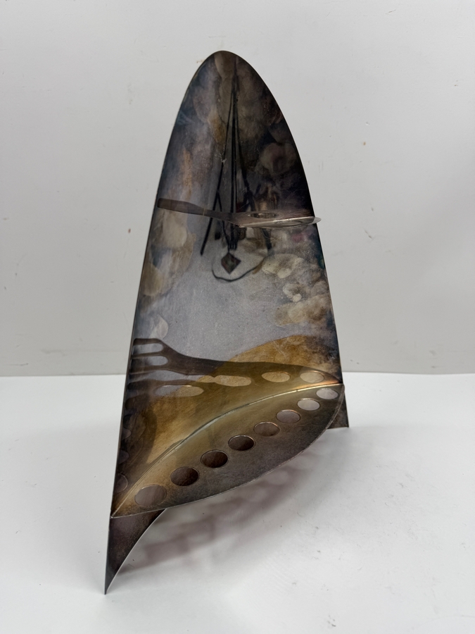 Luigi Del Monte Rare Limited Edition Sterling Silver Italian Modernist Hand Made Menorah Numbered 37 Of 250 - Missing The Candle Cups - 9.75'W X 11.75'H 534.3g [$1,166 Silver Melt Value] Retails $5,000 [Photo 4]