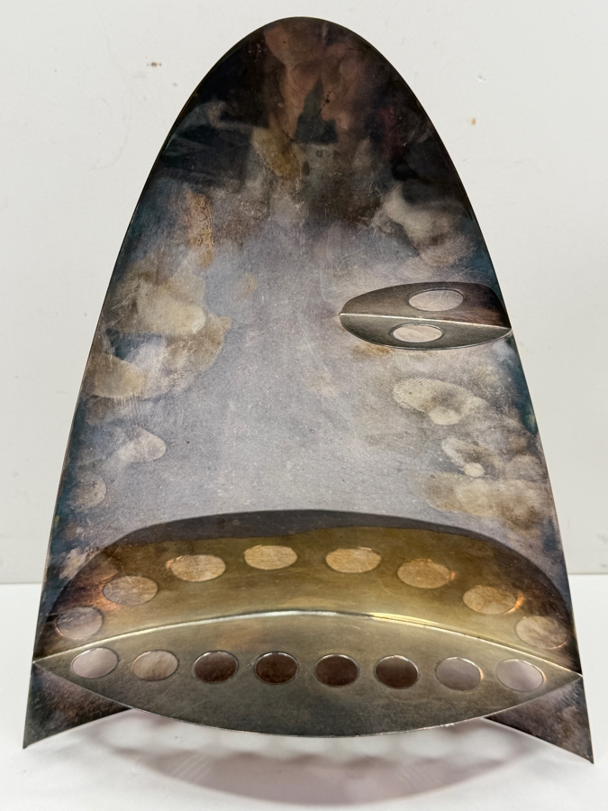 Luigi Del Monte Rare Limited Edition Sterling Silver Italian Modernist Hand Made Menorah Numbered 37 Of 250 - Missing The Candle Cups - 9.75'W X 11.75'H 534.3g [$1,166 Silver Melt Value] Retails $5,000 [Photo 2]