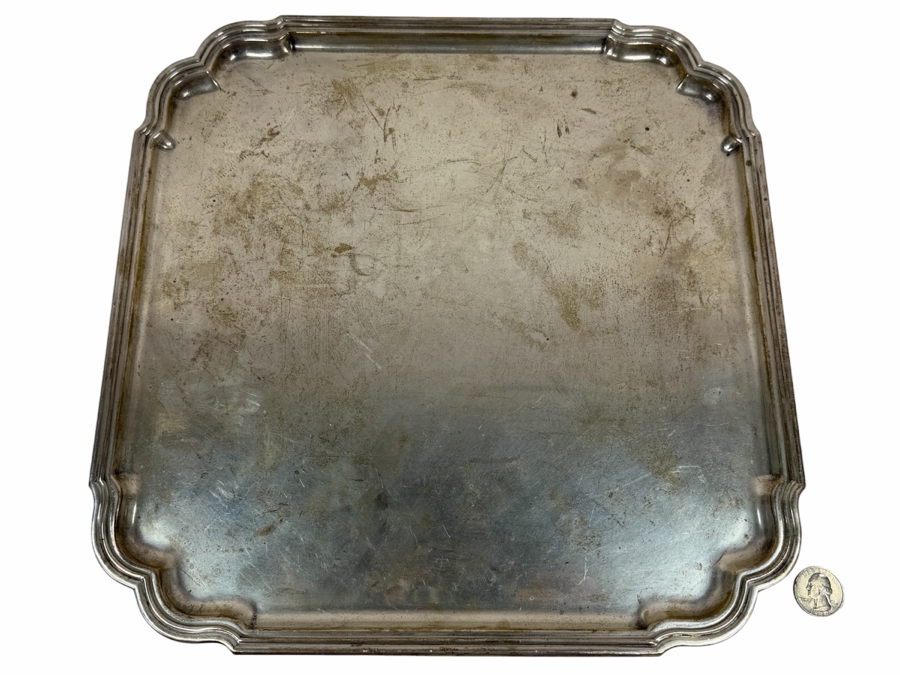 Vintage Tiffany & Co. Makers Sterling Silver Platter Tray 13.75' X 13.75' 1,536.7g [$3,627 Silver Melt Value]
 [Photo 3]