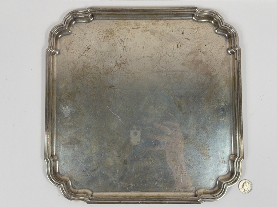 Vintage Tiffany & Co. Makers Sterling Silver Platter Tray 13.75' X 13.75' 1,536.7g [$3,627 Silver Melt Value]
 [Photo 4]