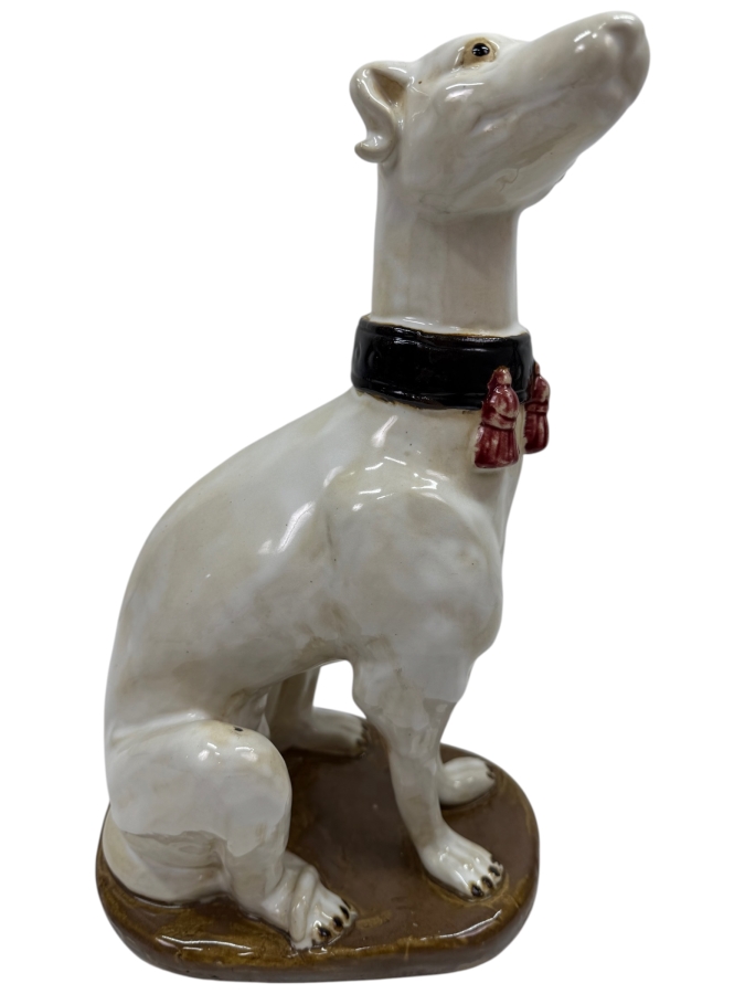 Vintage Hollywood Regency Whippet Pottery Dog Statue 8W X 6.5D X 14H (RSF)