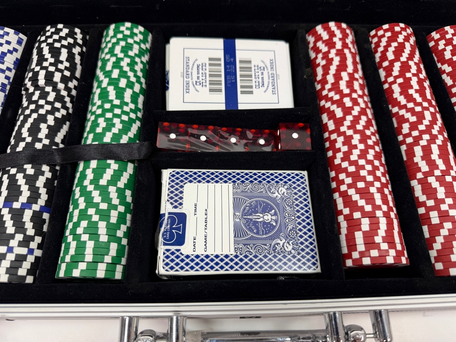 Poker Chip Set With 2 Playing Card Packs And Dice Cased In An Aluminum Carrying Case 24W X 9.5D X 3H [Photo 4]