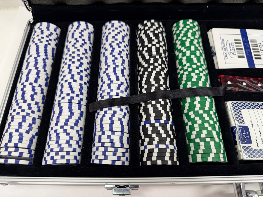 Poker Chip Set With 2 Playing Card Packs And Dice Cased In An Aluminum Carrying Case 24W X 9.5D X 3H [Photo 3]