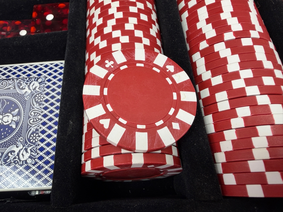 Poker Chip Set With 2 Playing Card Packs And Dice Cased In An Aluminum Carrying Case 24W X 9.5D X 3H [Photo 6]