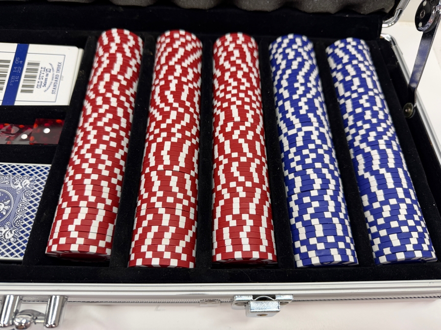 Poker Chip Set With 2 Playing Card Packs And Dice Cased In An Aluminum Carrying Case 24W X 9.5D X 3H [Photo 5]