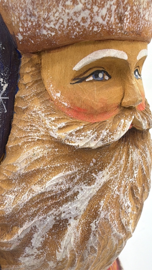 Vintage Russian Signed Hand Painted Carved Wooden Santa Figurine 6W X 7D X 8.5H [Photo 9]