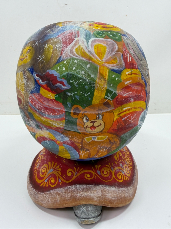 Vintage Russian Signed Hand Painted Carved Wooden Santa Figurine 6W X 7D X 8.5H [Photo 4]