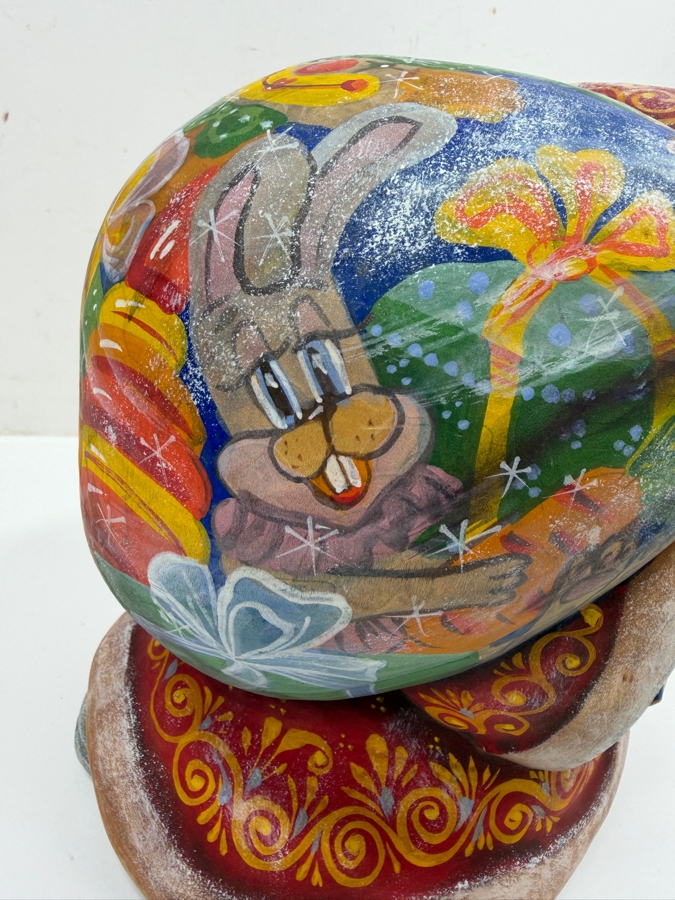 Vintage Russian Signed Hand Painted Carved Wooden Santa Figurine 6W X 7D X 8.5H [Photo 8]