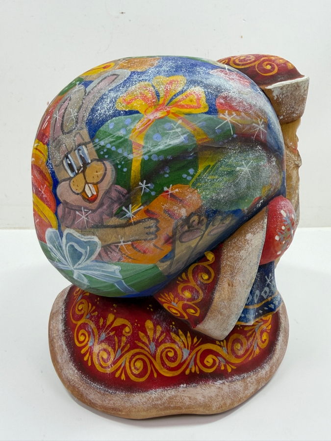 Vintage Russian Signed Hand Painted Carved Wooden Santa Figurine 6W X 7D X 8.5H [Photo 7]