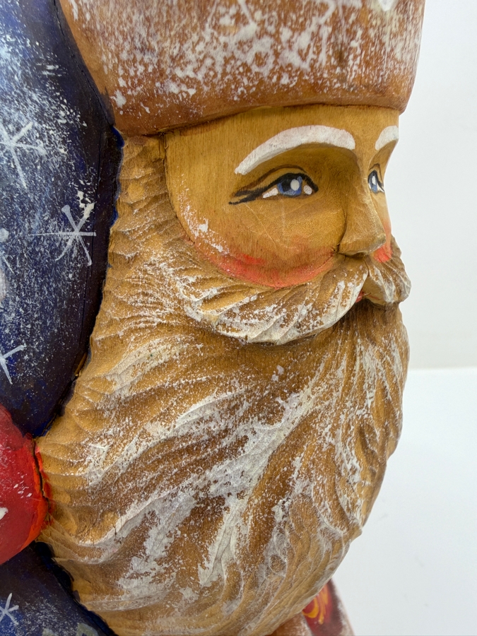 Vintage Russian Signed Hand Painted Carved Wooden Santa Figurine 6W X 7D X 8.5H [Photo 10]
