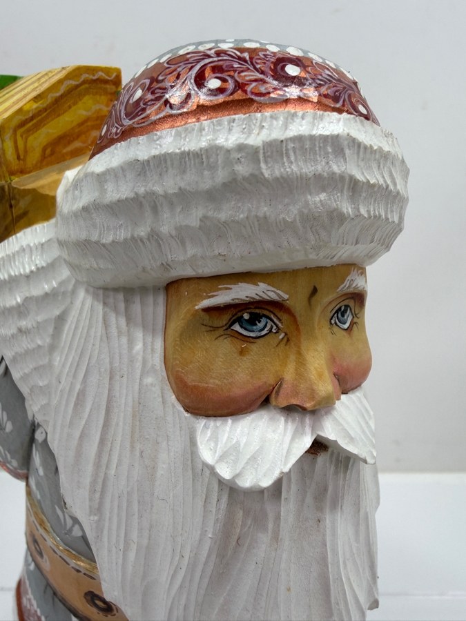 Vintage Russian Hand Painted Carved Wooden Santa Figurine 9H (RSF) [Photo 2]