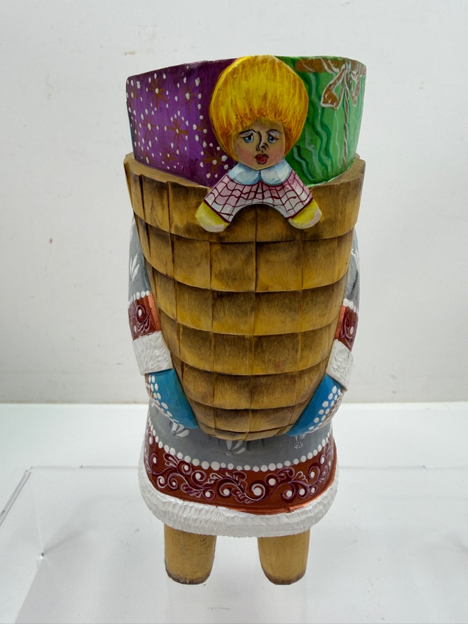 Vintage Russian Hand Painted Carved Wooden Santa Figurine 9H (RSF) [Photo 4]