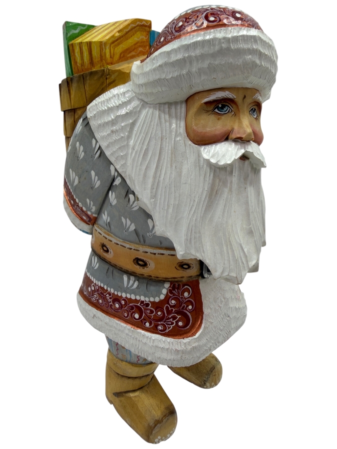 Vintage Russian Hand Painted Carved Wooden Santa Figurine 9H (RSF)