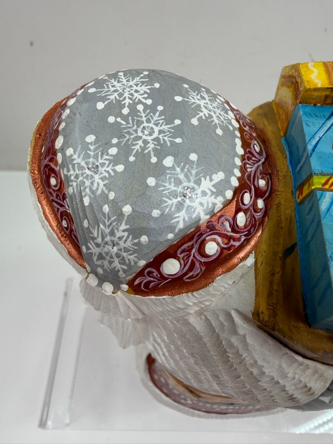 Vintage Russian Hand Painted Carved Wooden Santa Figurine 9H (RSF) [Photo 7]