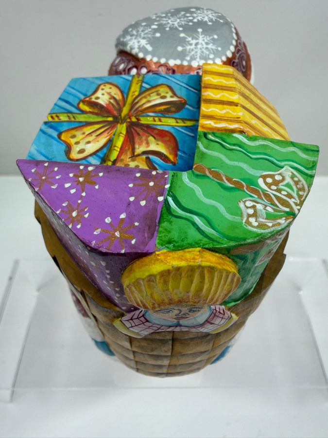 Vintage Russian Hand Painted Carved Wooden Santa Figurine 9H (RSF) [Photo 5]