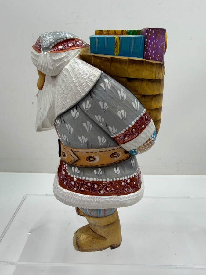 Vintage Russian Hand Painted Carved Wooden Santa Figurine 9H (RSF) [Photo 6]