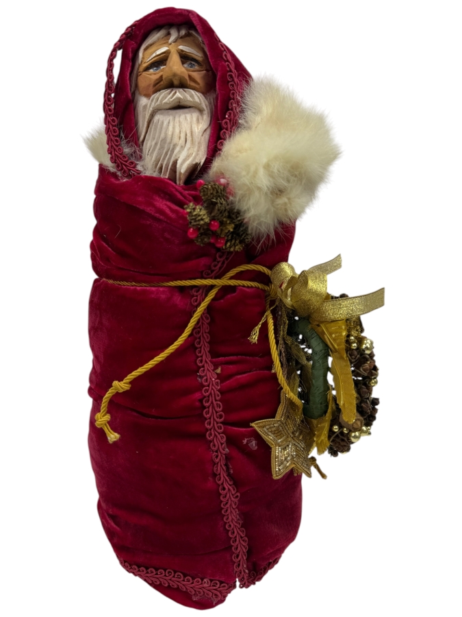 Vintage Hand Carved Wooden Santa Claus Figurine 12.5'H