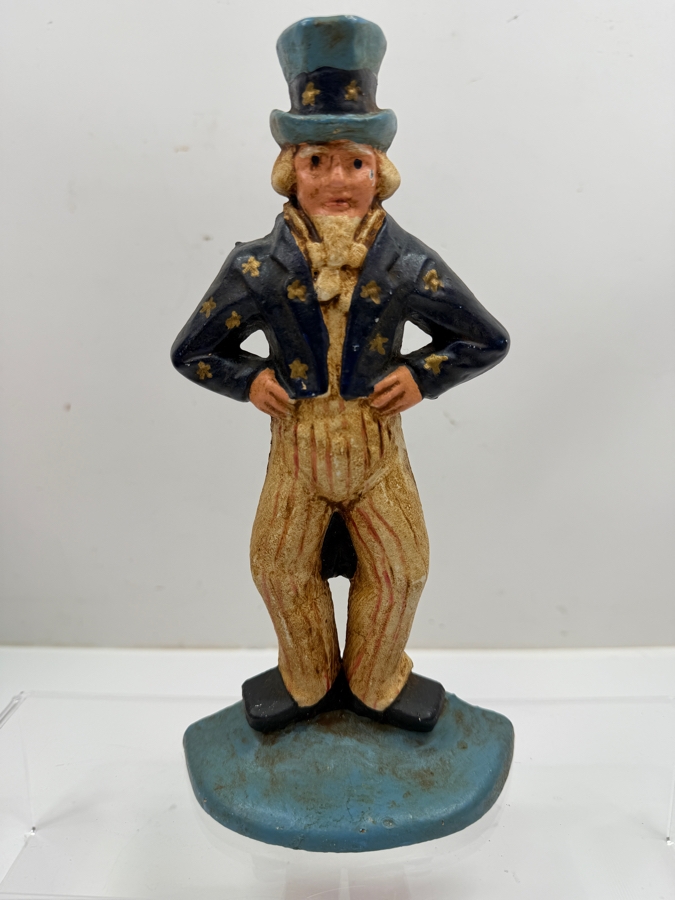 Cast Iron Hand Painted Uncle Sam Figural Doorstop 9.25'H [Photo 2]