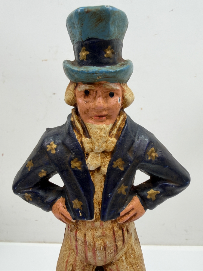 Cast Iron Hand Painted Uncle Sam Figural Doorstop 9.25'H [Photo 4]