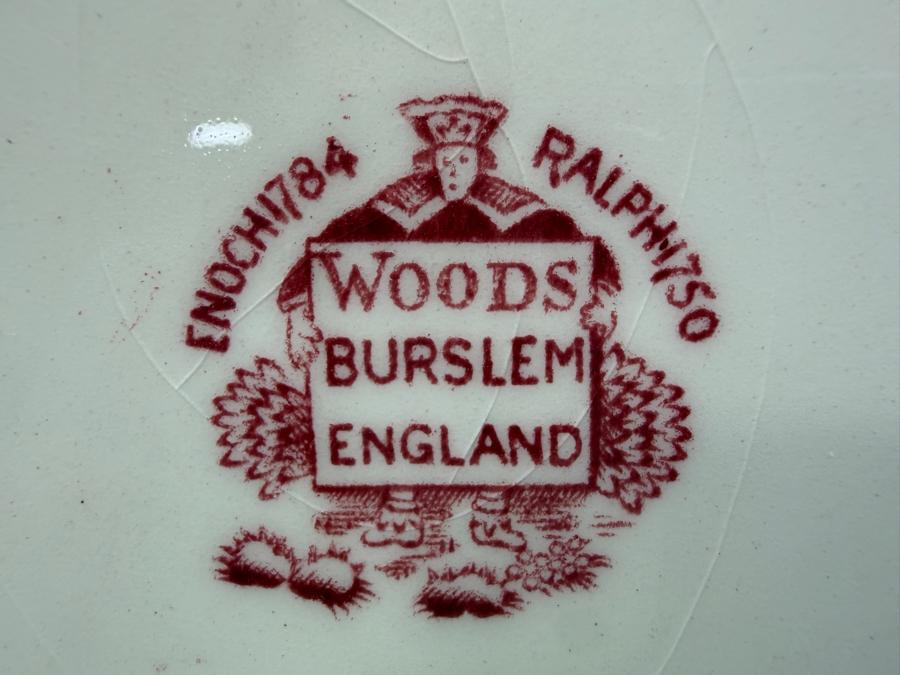 (4) Vintage Woods Burslem England Red Transferware Turkey Dinner Plates 10.75'W (RSF) [Photo 3]